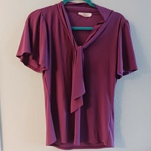 Purple Beacon Tie Neck Flutter Sleeve Knit Top | Size M DAMAGED